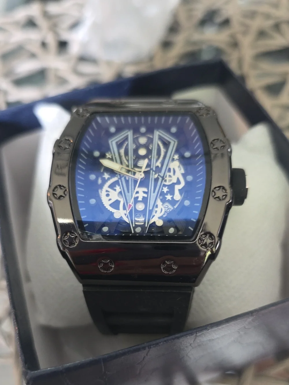 280.  Men's Black and Blue Mechanical-Style Watch
